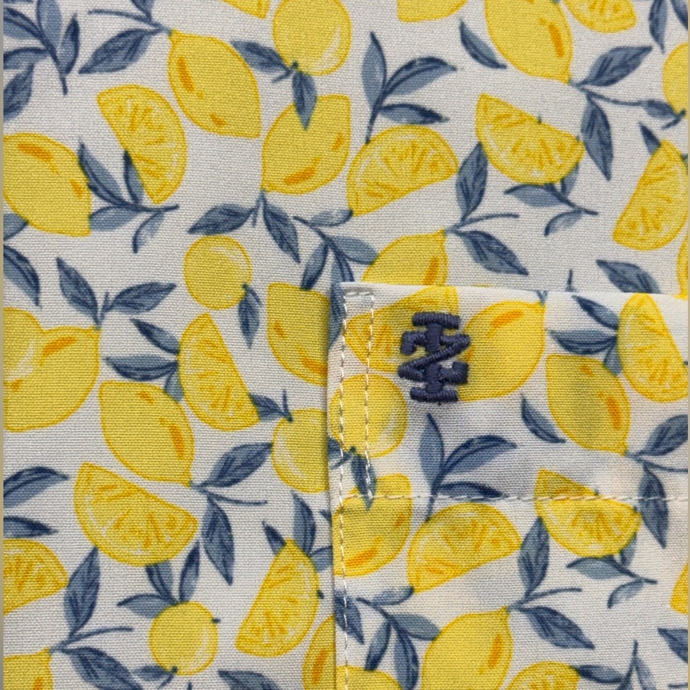Izod Breeze Men’s S/S Button Down Lemon Print Shirt 4 Way Stretch Cooling - Picture 7 of 10